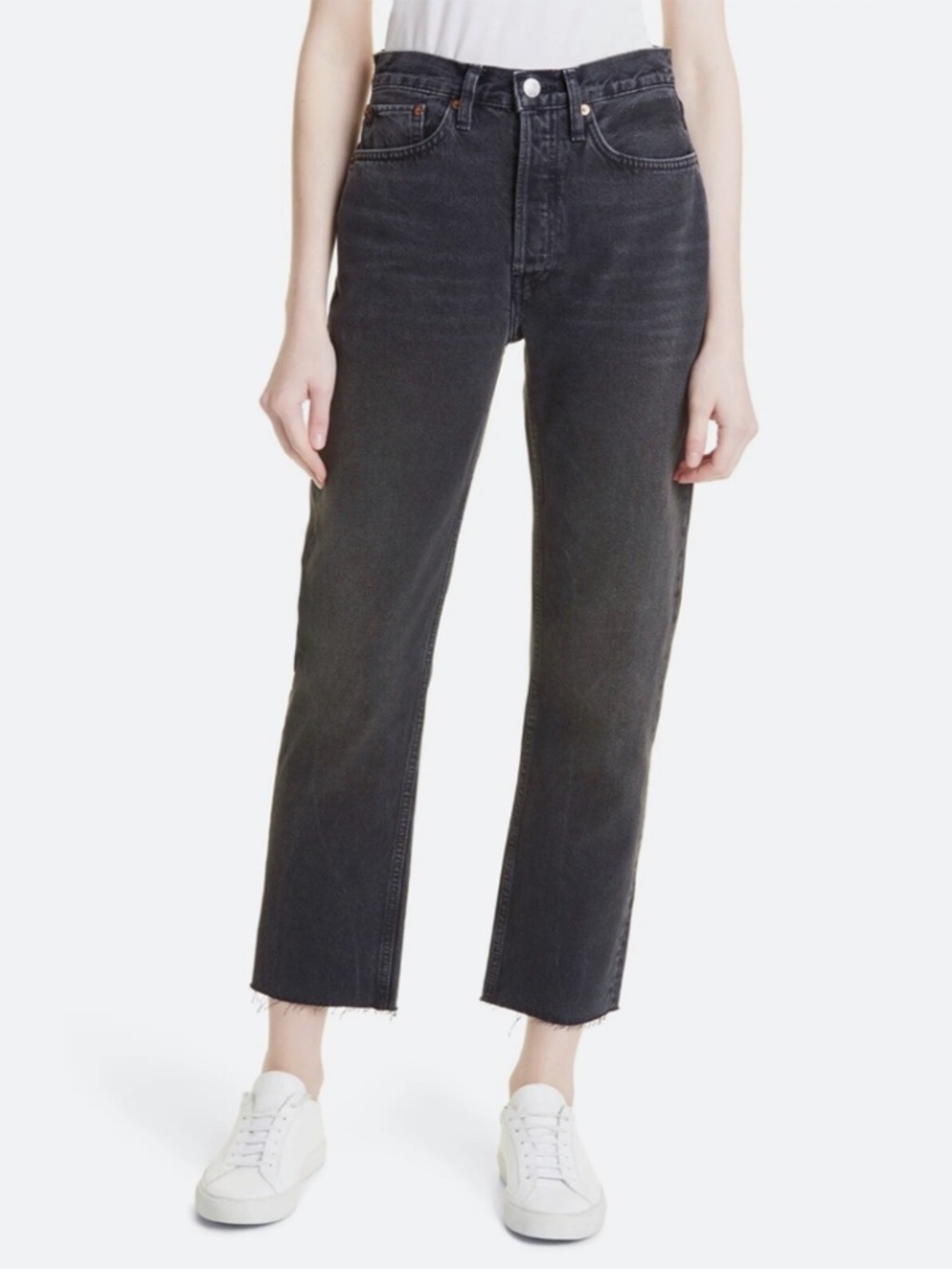RE/DONE  70s stovepipe button fly jeans washed black denim XS S 25 26 27